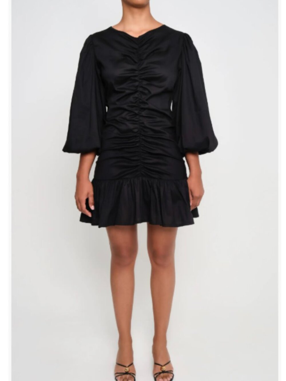 Fuego Ruched Balloon Sleeve Stretch Cotton Fit & Flare Dress